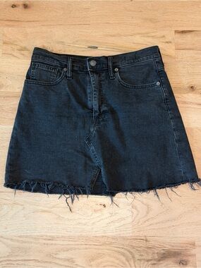 Madewell Black Denim Skirt with Frayed Hem